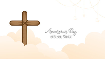 minimalist vector design celebrating the ascension of Jesus the Messiah, cross, clouds and hills
