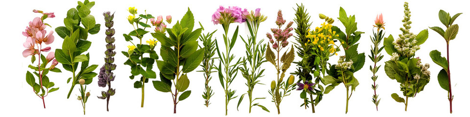 Variety of herbs on a transparent background