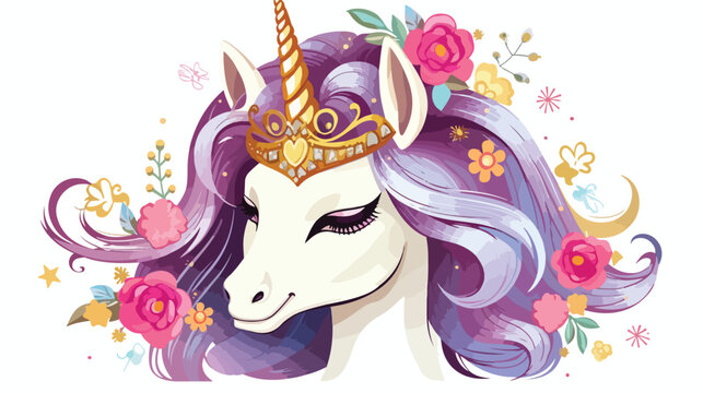 Happy unicorn head with crown. Can be used for baby