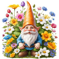 Naklejka premium watercolor spring flower gnome on Isolated transparent background png. generated with AI