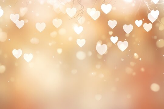 Light beige background with white hearts, Valentine's Day banner with space for copy, beige gradient, softly focused edges, blurred