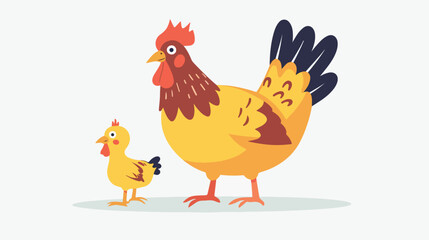Hen and chick Flat vector isolated on white background