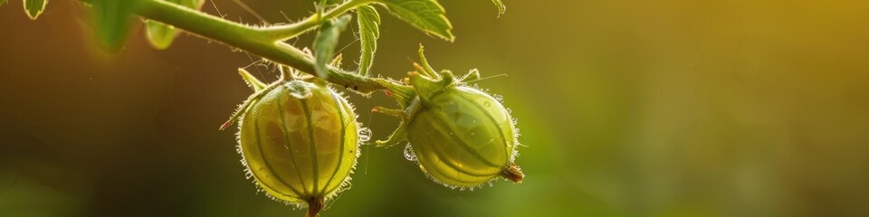 gooseberry hangs delicately on a twig