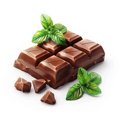 Chocolate and Peppermint ,3D icon, cartoon, pixel, very cute shape, paint material, white background, 3D, OC rendering