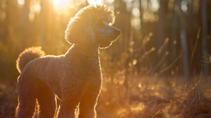 standard poodle standing under the hot sun