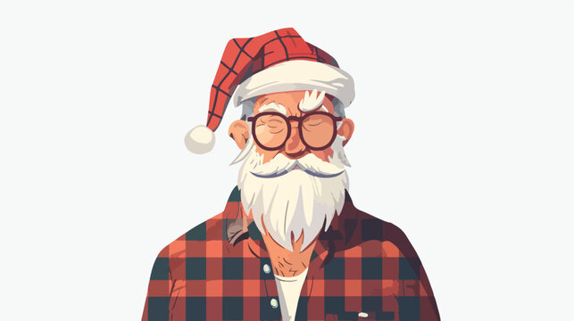 Hipster Santa Claus in plaid shirt. Flat vector isolated