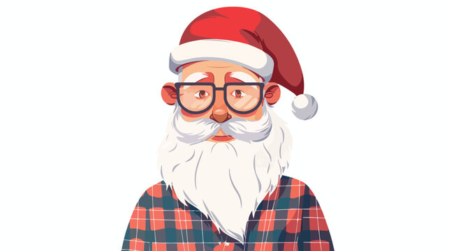 Hipster Santa Claus in plaid shirt. Flat vector isolated