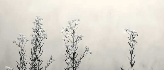 Fototapeta premium Minimalist White Ink Feverfew on Plain Canvas. Concept Minimalism, White Ink, Feverfew, Plain Canvas, Art Installation