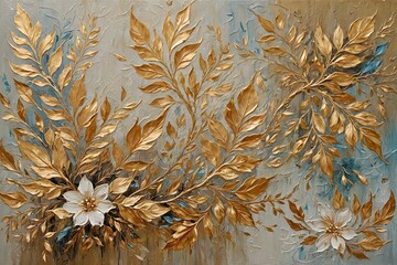 Yellow and White Flowers oil painting. White and Gold Lush Flowers