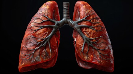 3D rendering of human lungs with detailed bronchial tree