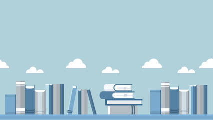 vector flat illustration of cloud computing with books concept - obrazy, fototapety, plakaty