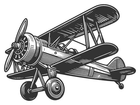 vintage biplane black and white clip art preview