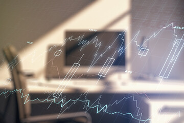 Multi exposure of abstract financial graph and modern desktop with pc on background, financial and...