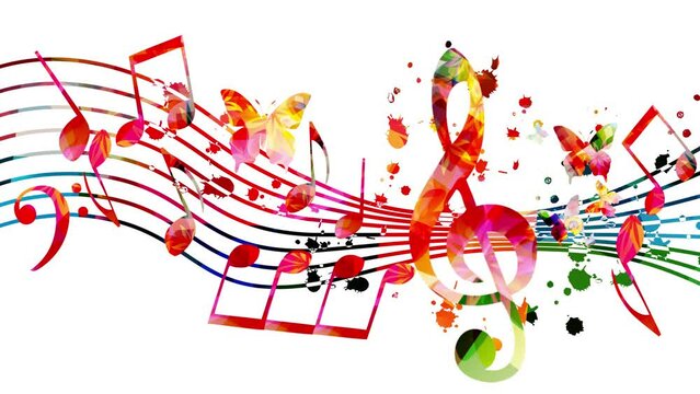 Colorful music notes animation. Artistic music festival animation, live concert events, music notes signs and symbols.