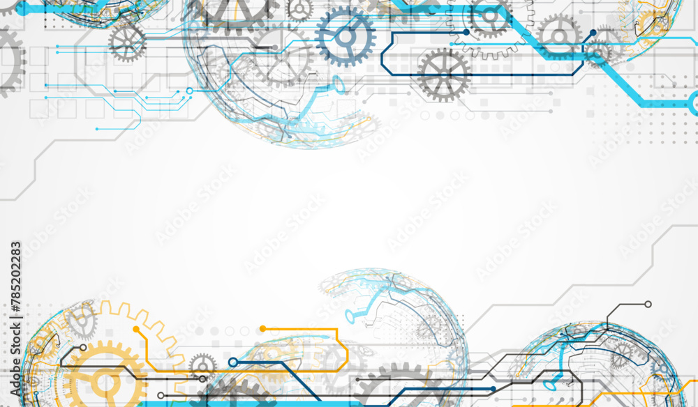 Poster Abstract technology concept. Circuit board, high computer color background. Vector illustration with space for content, web - template, business tech presentation.