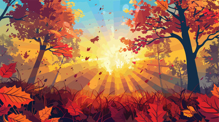 Obraz na płótnie Canvas Illuminated foliage by sun rays in the park during