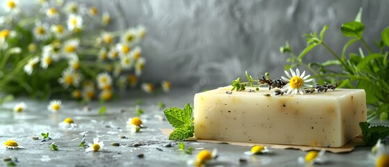 Soothing Herbal Soap with Lavender & Mint - Artisanal Essence. Concept Artisanal Skincare, Herbal Ingredients, Handcrafted Soap, Lavender & Mint, Soothing Aromatherapy