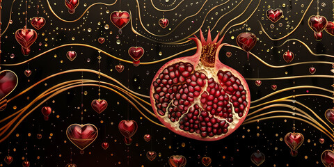 Art execution of pomegranate fruit with abstract background - obrazy, fototapety, plakaty