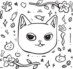 Cat head decoration cute element funny, hand draw, isolated icon set Outline Simple vector illustration  Artwork