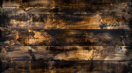 Distressed wooden texture with black and brown streaks. Close-up photography for background and texture design.