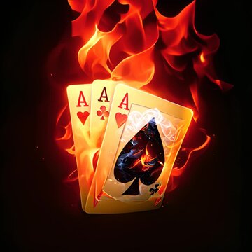 4 cards on fire, spades and hearts, poker card game logo, black background, high resolution, vector design, mobile wallpaper