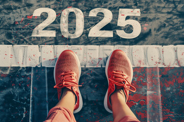 The beginning of 2025 is written on a colorful road. Conceptual photo of the coming New Year 2025. New year concept, motivation, business promotion, step forward, moving forward, hope