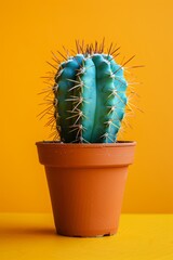 Cactus in White Pot on Yellow Background