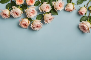 Background with rose flowers with copyspace for your text. Frame from beautiful flowers. Bouquet of flowers for the occasion.