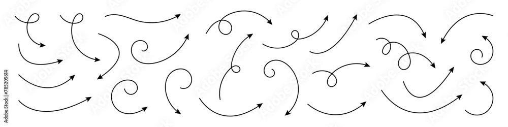 Aufkleber collection of line arrows. set simple curved hand drawn arrows. collection of pointers.