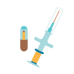 Microchip pets service. Chip and syringe isolated on white background. Vector flat illustration