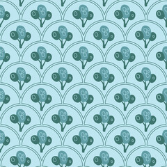 Tree seamless pattern. Arch frame with bush ornament. Vector hand drawn illustration.