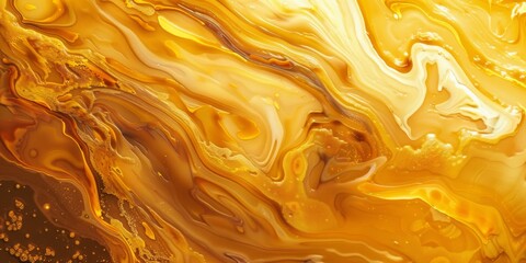 Fluid with yellow hue and bubbling texture. Dynamic and vibrant liquid