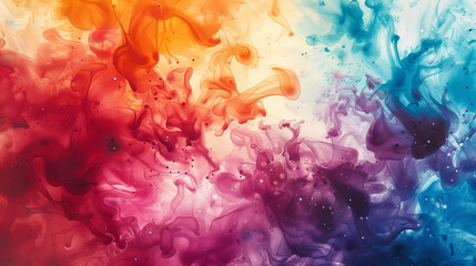 Chaotic splashes of watercolor inks, colorful ink flow in the water, abstract background - obrazy, fototapety, plakaty