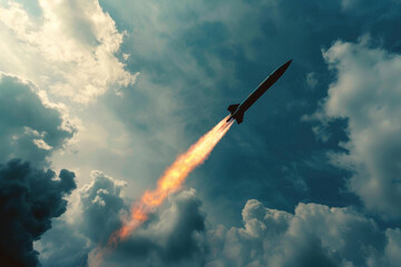 Missiles flying across the sky - obrazy, fototapety, plakaty