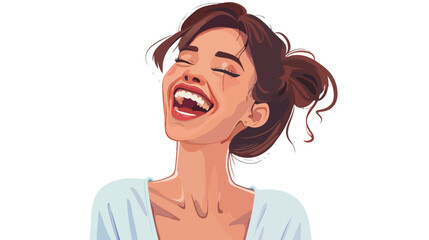 Young woman laughing face pretty cartoon Vector illustration - obrazy, fototapety, plakaty