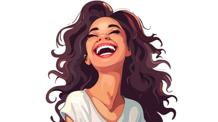 Young woman laughing face pretty cartoon Vector illustration