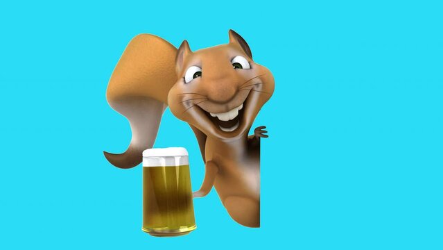 Fun 3D cartoon squirrel with a beer (with alpha channel included)