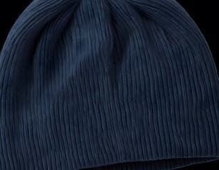 Plain dark blue Knit Beanie Texture. detailed close-up of a plain knit beanie, emphasizing the knit texture and the uniform color of the fabric. 