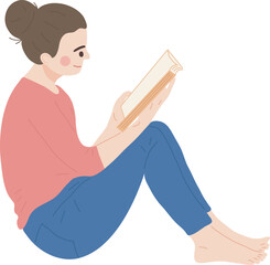 Sit Relax Woman Student Reading Book Character Illustration Graphic Cartoon Art