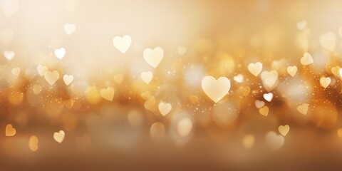Light gold background with white hearts, Valentine's Day banner with space for copy, gold gradient, softly focused edges, blurred