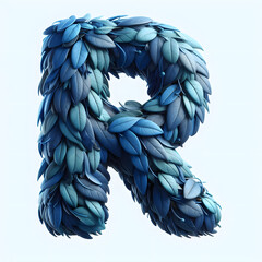 Obraz premium The letter R is made out of blue Leaves, Isolated on a white background, leaves font concept, Creative Alphabet, Letters, Natural Blue 