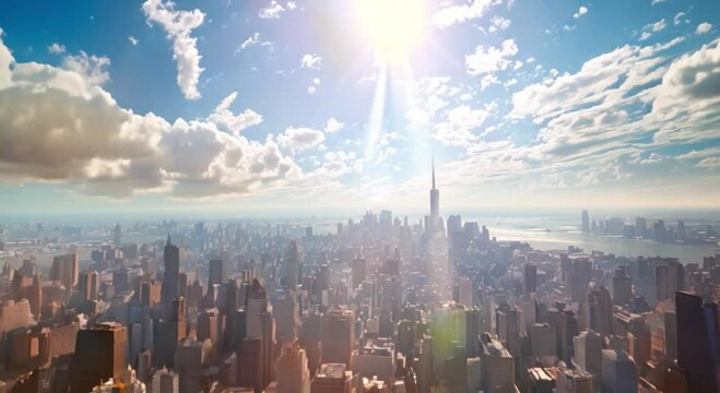 big city view with blue sky footage
