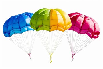 collection Bright colorful parachute on white background, isolated. Concept of extreme sport, taking adventure challenge . photo on white isolated background
