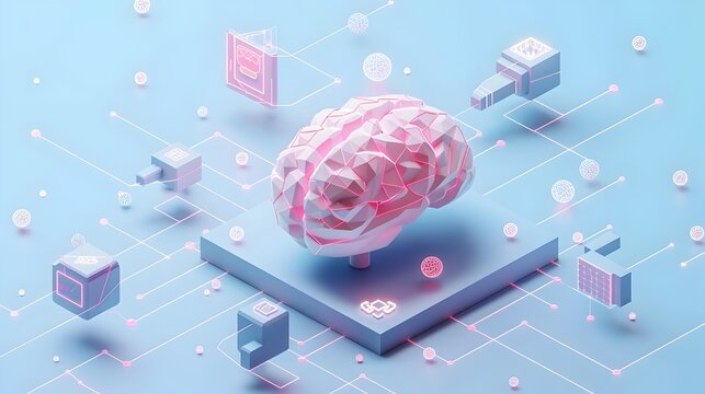 Pastel Low Poly Brain in a Machine Learning Concept for Online Course Thumbnail