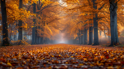 Beautiful Autumn Woodland Golden Beech Trees,
Captivating Autumn Colors of Birch Grove in Thunder Bay Ontario Canada
 - obrazy, fototapety, plakaty