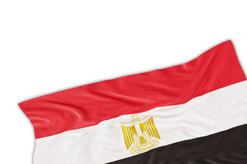 Realistic Egypt flag with folds, on transparent background. Footer, corner design element. Perfect for patriotic themes or national event promotions. Empty, copy space. 3D render.
