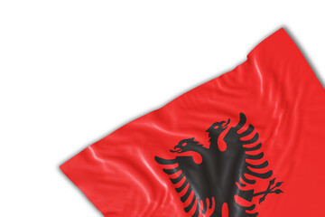 Realistic flag of Albania with folds, on transparent background. Footer, corner design element. Perfect for patriotic themes or national event promotions. Empty, copy space. 3D render.