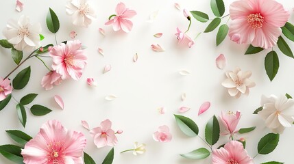 Happy Mother's Day. This imported vector design features pink and white flowers with leaves on an isolated background