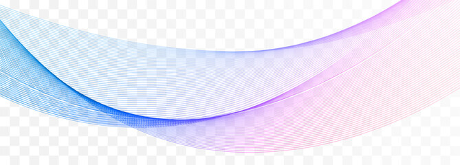 Abstract backdrop with colorful wave gradient pink lines on transparent background. Dynamic sound wave.  Modern wavy stripes lines flowing curve gradient color. Technology, music, science, A.I. Vector