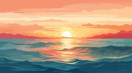 A beautiful sunset over a calm ocean flat vector isolated